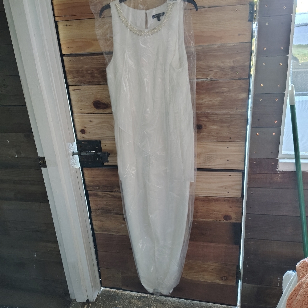 White PANTS OUTFIT Marina size 16 Lace, formal, wedding, elegant, LAYERED ON TOP